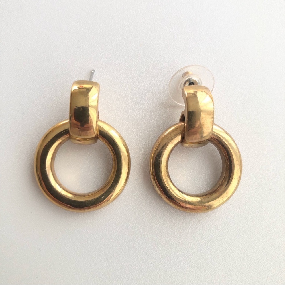 Vintage brass gold plated door knocker earrings